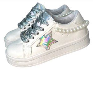 Kids Silver Star Pearl Strap Sneakers, Used, 11.5 C (29)